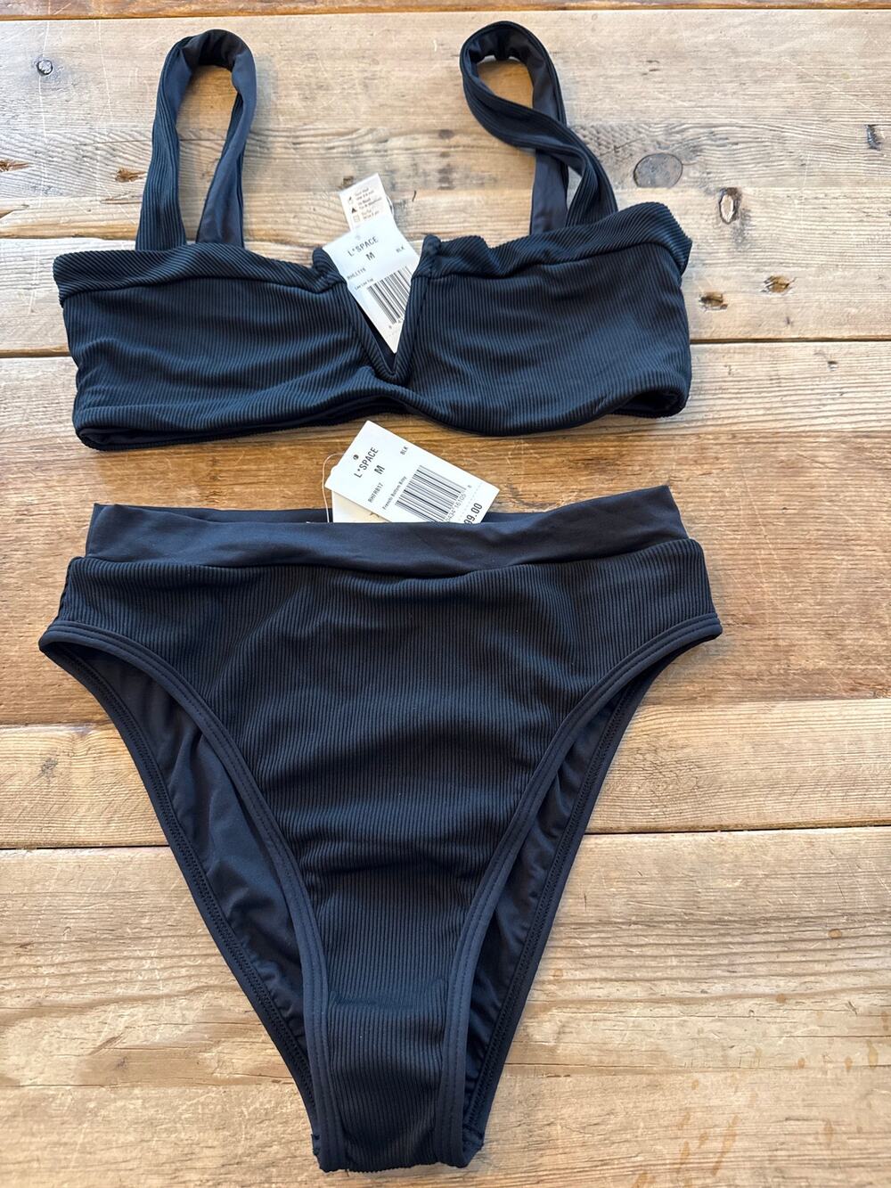 L *Space Black MEDIUM Lee Lee Top / Frenchi Bottom Bitsy Bikini SET NWT